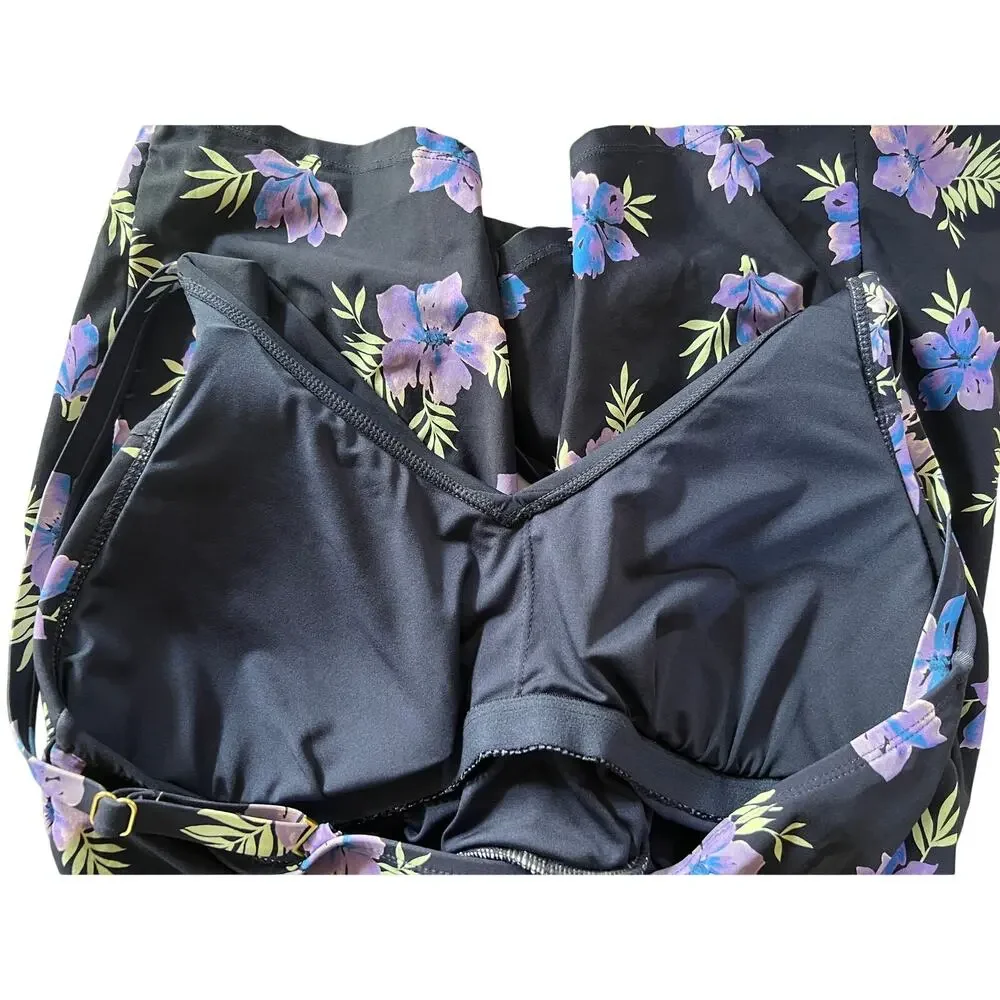 Lands' End Wmns XLARGE V-neck Tulip Wrap UPF 50 Swimsuit One Piece Navy Purple